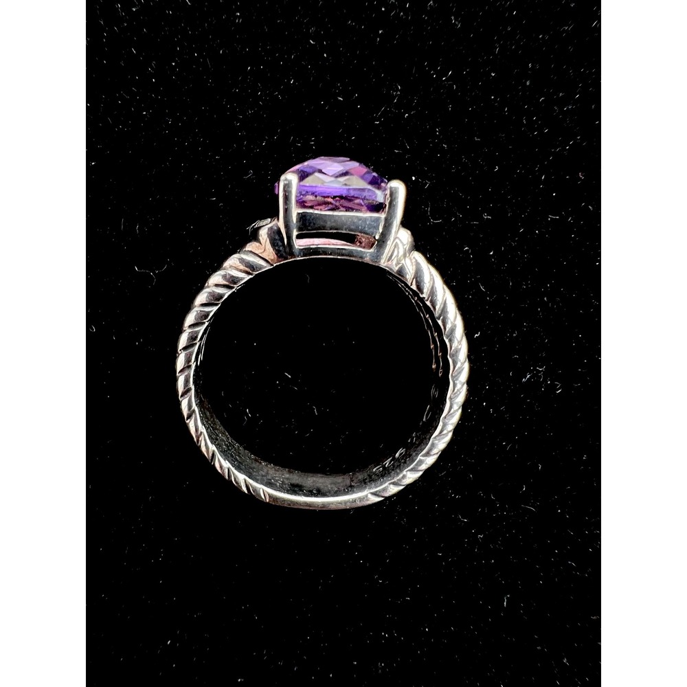 David Yurman Sterling Silver Petite Wheaton Amethyst & Pave Diamond Ring Sz 7 - Picture 5 of 9